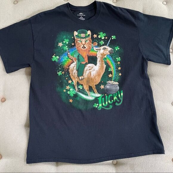 St Patrick’s Day Cat Llama Unicorn Short Sleeve Tshirt XL - Picture 3 of 4